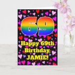 [ Thumbnail: 69th Birthday: Loving Hearts Pattern, Rainbow # 69 Card ]