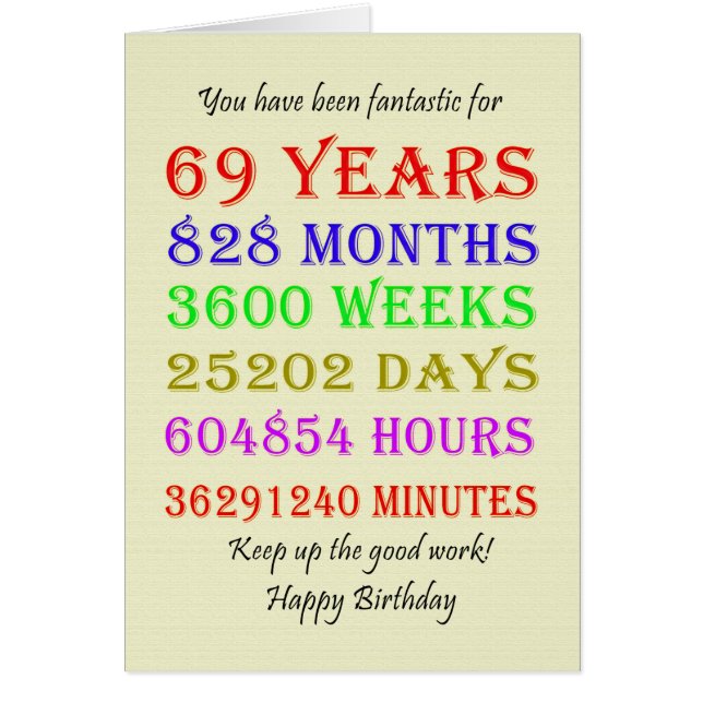 69th Birthday Milestones Cards (Front)
