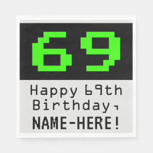 69th Birthday - Nerdy / Geeky Style "69" & Name Napkins