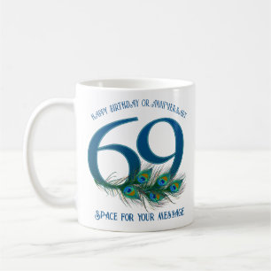 69th Birthday Or Anniversary Peacock Feather Coffee Mug