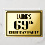 [ Thumbnail: 69th Birthday Party: Art Deco Look “69” and Name Invitation ]