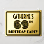 [ Thumbnail: 69th Birthday Party — Art Deco Style “69” & Name Invitation ]