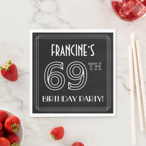 69th Birthday Party Art Deco Style  Custom Name Napkins