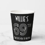 [ Thumbnail: 69th Birthday Party: Art Deco Style + Custom Name Paper Cups ]