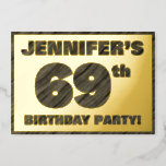 [ Thumbnail: 69th Birthday Party — Bold, Faux Wood Grain Text Invitation ]
