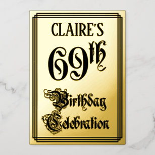 69th Birthday Party — Elegant Script + Custom Name Foil Invitation