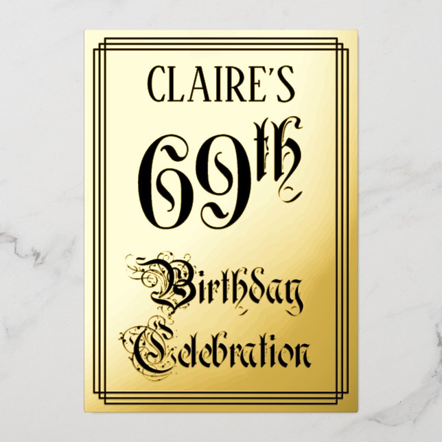 69th Birthday Party — Elegant Script + Custom Name Foil Invitation (Front)