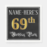 [ Thumbnail: 69th Birthday Party — Fancy Script, Faux Gold Look Napkins ]