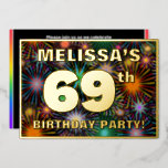 [ Thumbnail: 69th Birthday Party — Fun, Colorful Fireworks Look Invitation ]