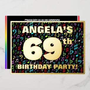69th Birthday Party — Fun, Colorful Music Symbols Foil Invitation