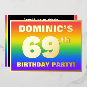 69th Birthday Party: Fun, Colorful Rainbow Pattern Foil Invitation