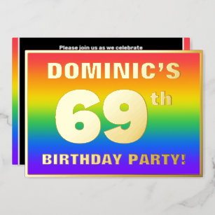 69th Birthday Party: Fun, Colorful Rainbow Pattern Foil Invitation