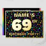 [ Thumbnail: 69th Birthday Party — Fun, Colorful Stars Pattern Invitation ]