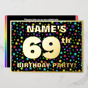 69th Birthday Party — Fun, Colorful Stars Pattern Foil Invitation