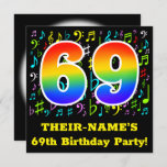 [ Thumbnail: 69th Birthday Party: Fun Music Symbols, Rainbow 69 Invitation ]