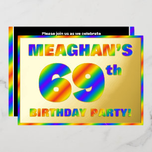 69th Birthday Party — Fun, Rainbow Spectrum “69” Foil Invitation