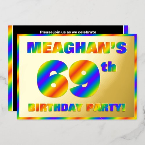 69th Birthday Party  Fun Rainbow Spectrum 69 Foil Invitation