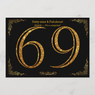 69th Birthday party,Gatsby styl,black gold glitter Invitation