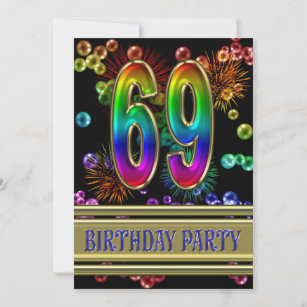 69th Birthday party Invitation with bubbles
