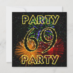 69th birthday party invitation with fireworks