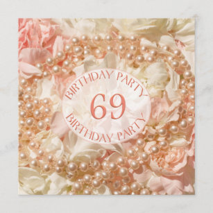 69th Birthday party invitation with pearls