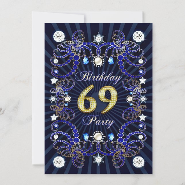 69th birthday party invite with masses of jewels (Front)