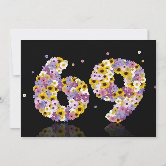 69th Birthday party, with flowered letters Invitation (Front)