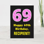 [ Thumbnail: 69th Birthday: Pink Stripes and Hearts "69" + Name Card ]