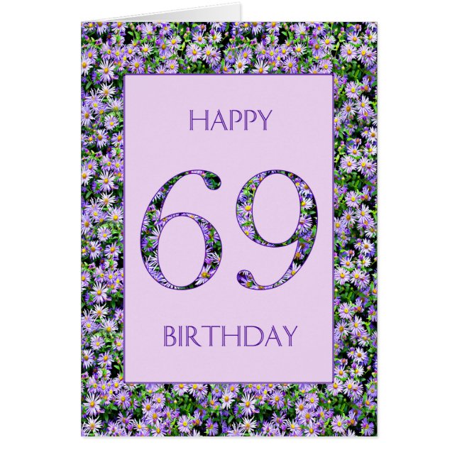 69th Birthday Purple Daisies Cards (Front)