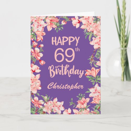 69th Birthday Purple Pink Peach Watercolor Floral Card