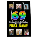 [ Thumbnail: 69th Birthday: Rainbow “69“, Custom Photos & Name Gift Bag ]