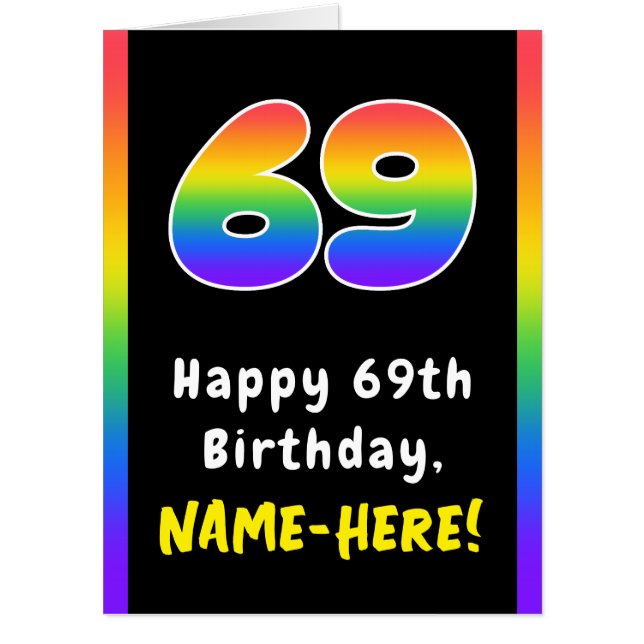 69th Birthday: Rainbow Spectrum # 69, Custom Name Card (Front)