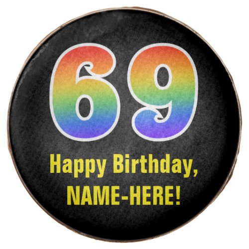 69th Birthday _ Rainbow Spectrum Pattern Number 69 Chocolate Covered Oreo