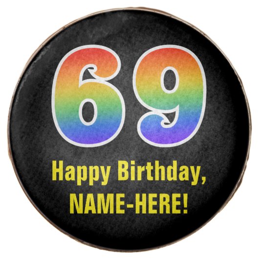 69th Birthday - Rainbow Spectrum Pattern Number 69 Chocolate Covered Oreo (Front)