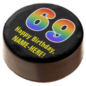 69th Birthday - Rainbow Spectrum Pattern Number 69 Chocolate Covered Oreo (Angled)
