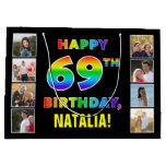 [ Thumbnail: 69th Birthday: Rainbow Text, Custom Photos & Name Gift Bag ]