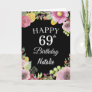 69th Birthday Watercolor Floral Flowers Black Card