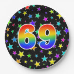 [ Thumbnail: 69th Event: Bold, Fun, Colorful Rainbow 69 Paper Plates ]
