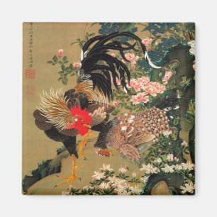 6. 紫陽花双鶏図, 若冲 Hydrangea and Rooster, Jakuchū Magnet