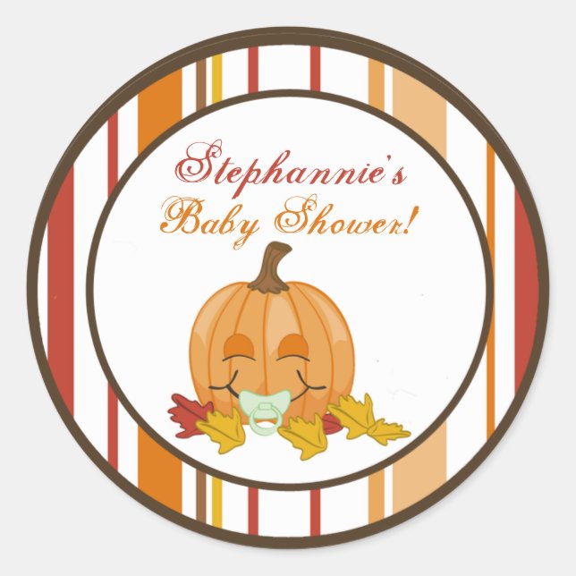 6 - 3"  Favor Stickers Autumn Fall Pumpkin Baby (Front)