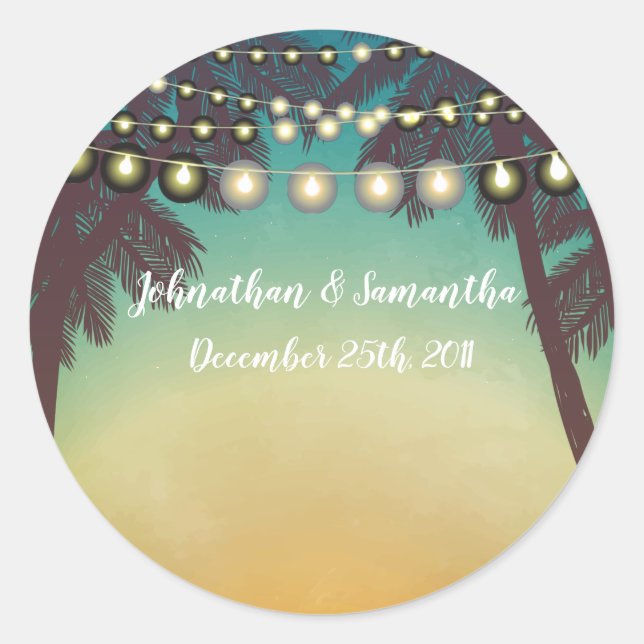 6 - 3" Favor Stickers Beach Sunset Pal Trees Light (Front)