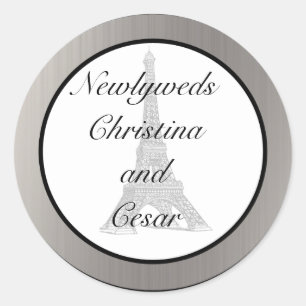 6 - 3" Favor Stickers Black Eiffel Tower