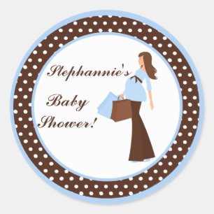 6 - 3"  Favor Stickers Blue Mod Mom Polka Dots