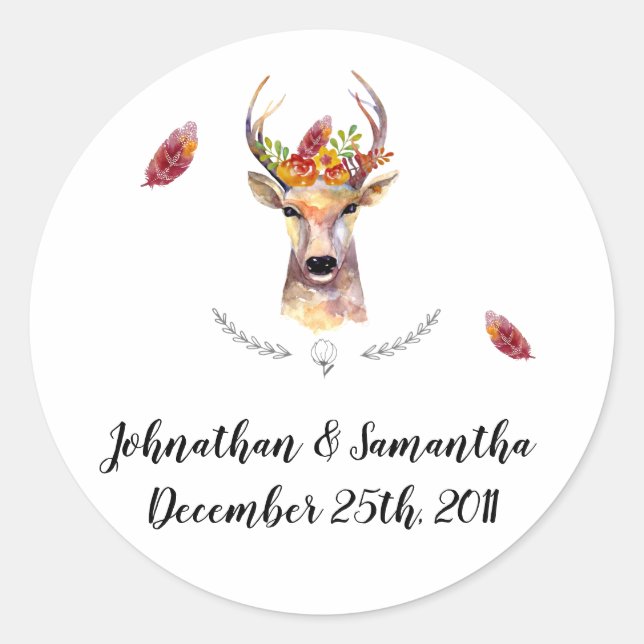 6 - 3"  Favor Stickers boho deer Buck Head Brownin (Front)