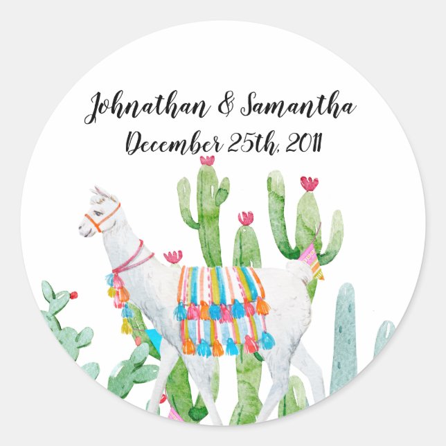 6 - 3"  Favor Stickers Boho Llama Bohemian Cacti D (Front)