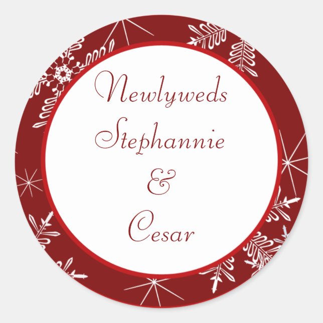 6 - 3" Favor Stickers Christmas Red Snowflakes (Front)