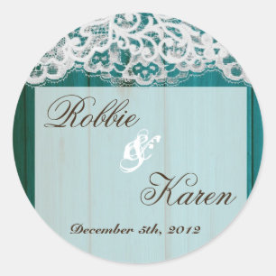 6 - 3" Favor Stickers Distrissed Teal Wood Lace