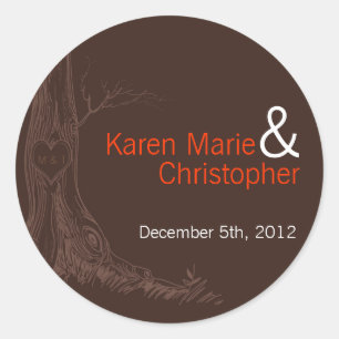 6 - 3" Favor Stickers Fall Tree Initial Carvings