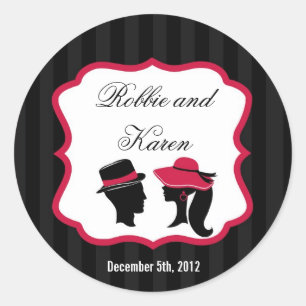 6 - 3" Favor Stickers Formal Hats Elegant Retro