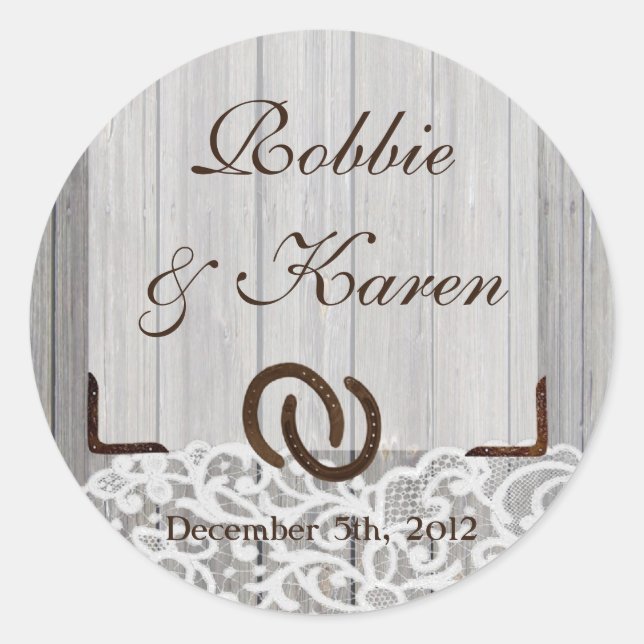 6 - 3" Favor Stickers Horse Shoes on Wood Lace (Front)